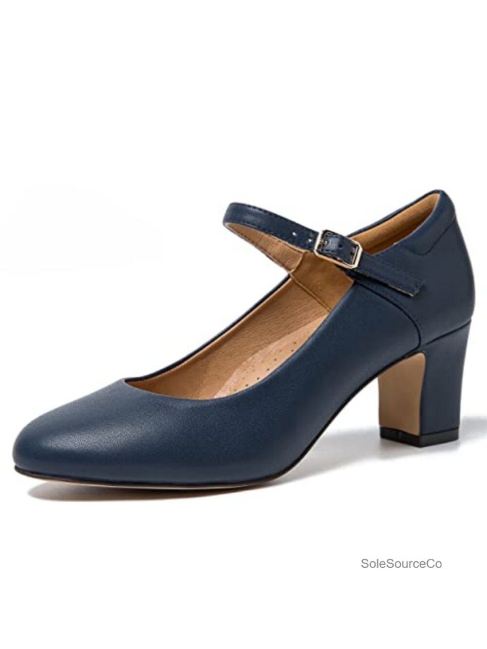 Mary Jane Pumps Block Heel Ankle Strap Buckle Closed Toe Synthetic PU Work